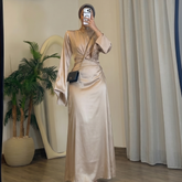 Emerald Grace – Beige Satin Set