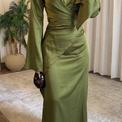 Emerald Grace – Green Satin Set