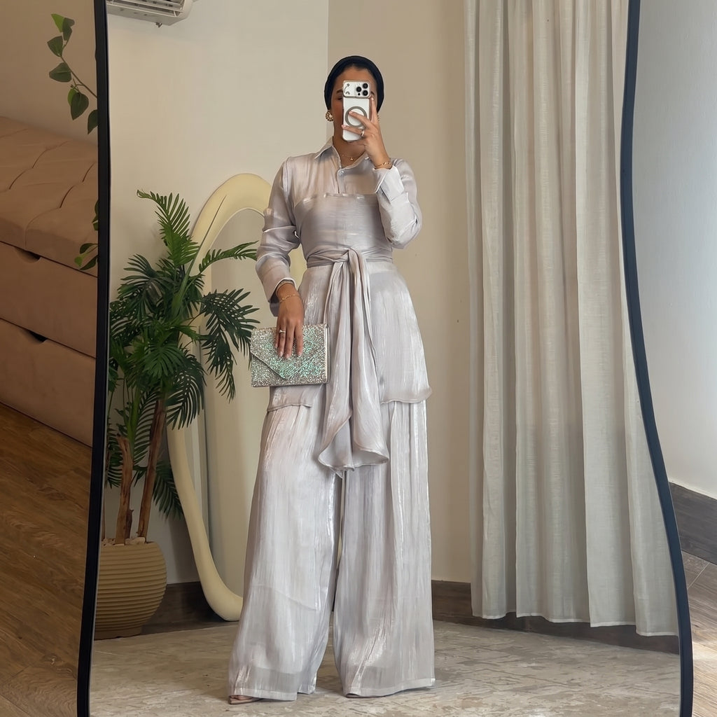 Sky Flow Organza Set – Soft Grey