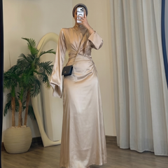 Emerald Grace – Beige Satin Set