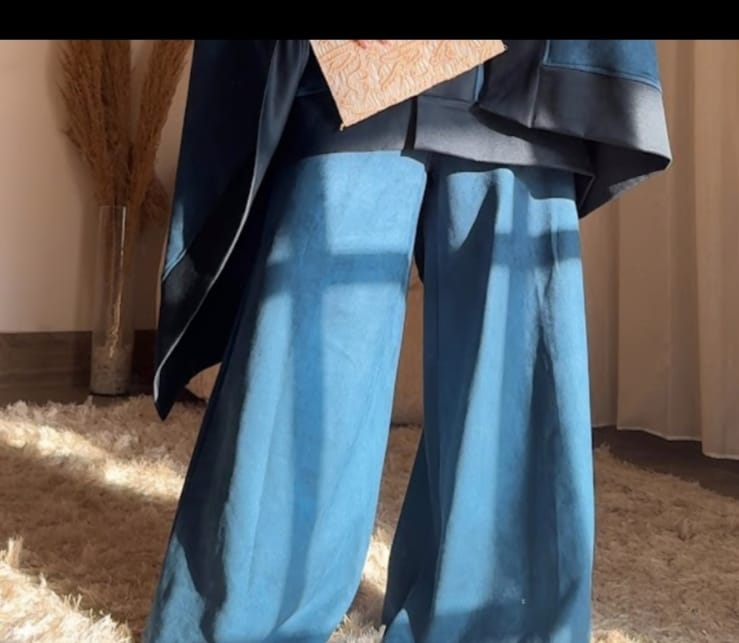 ✨ Coco Suede Pants Wide-Leg Trousers –Deep Teal Suede