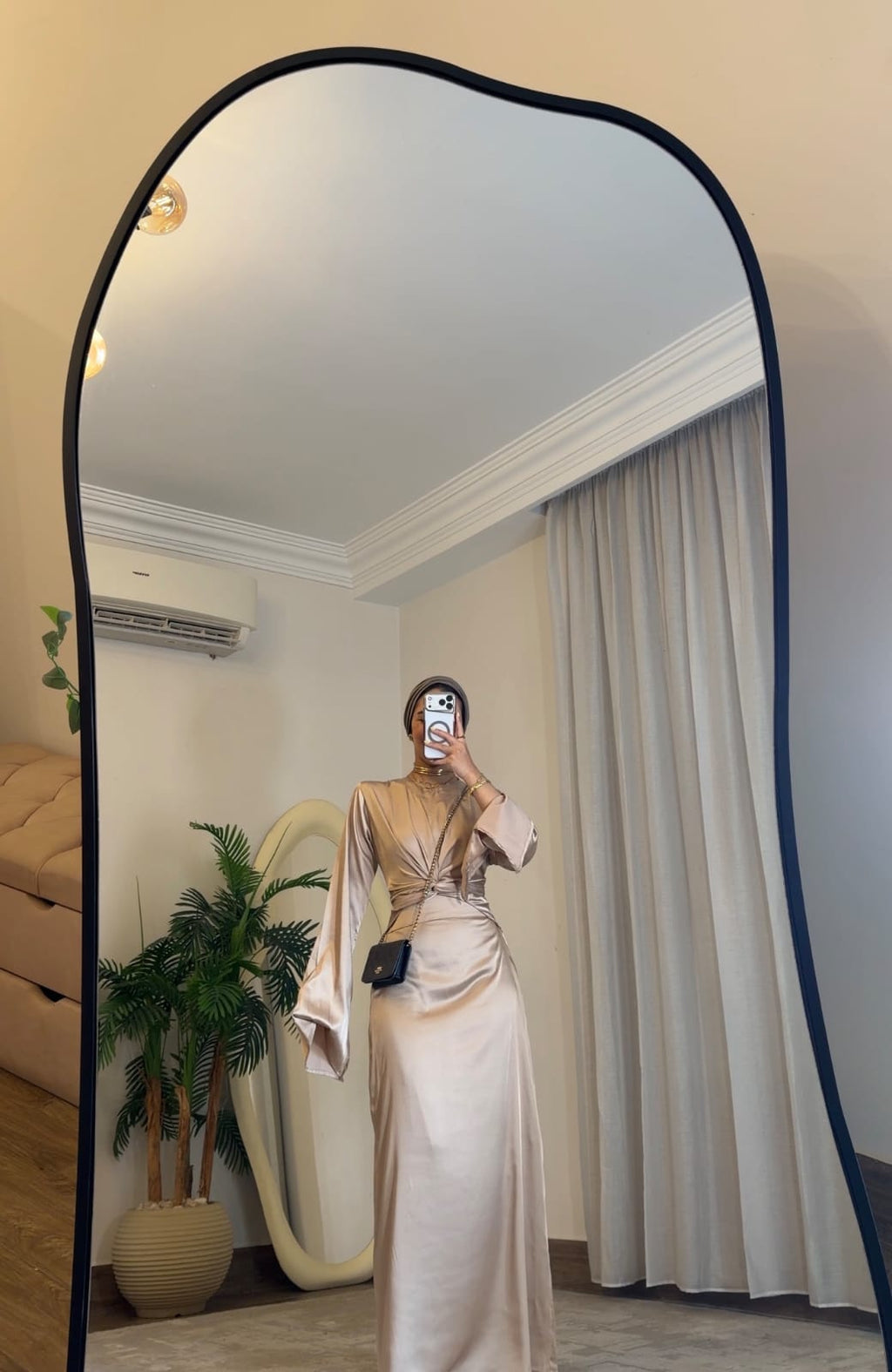 Emerald Grace – Beige Satin Set