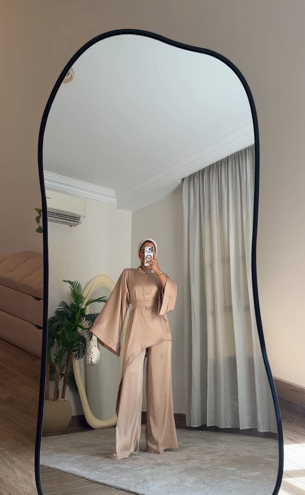 Quiet Grace – Beige Satin Set
