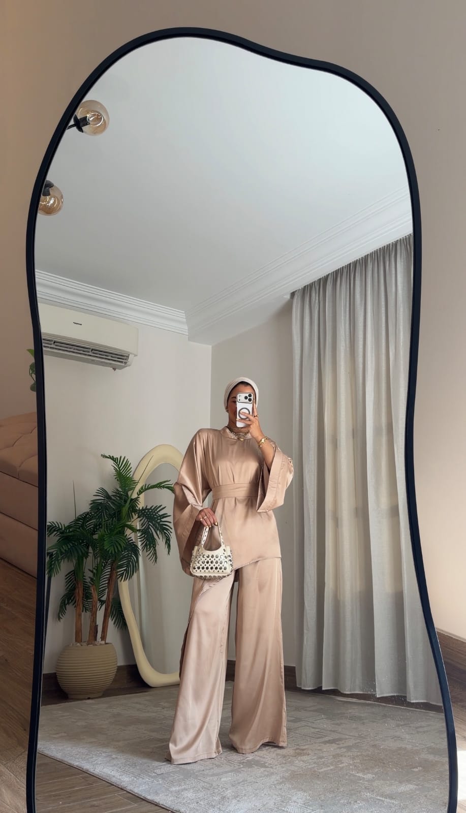 Quiet Grace – Beige Satin Set