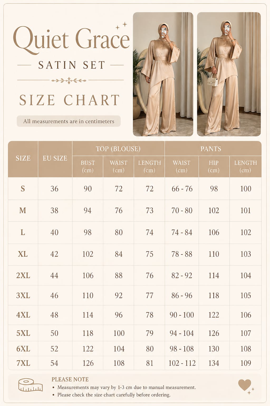 Quiet Grace – Beige Satin Set