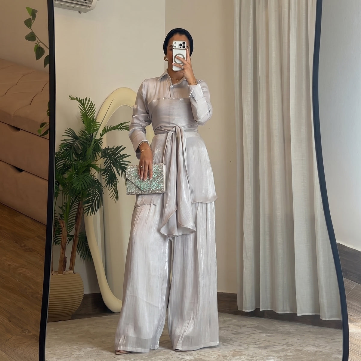 Sky Flow Organza Set – Soft Grey