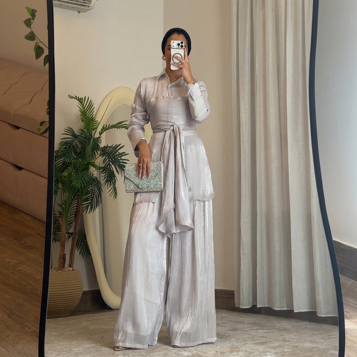 Sky Flow Organza Set – Soft Grey