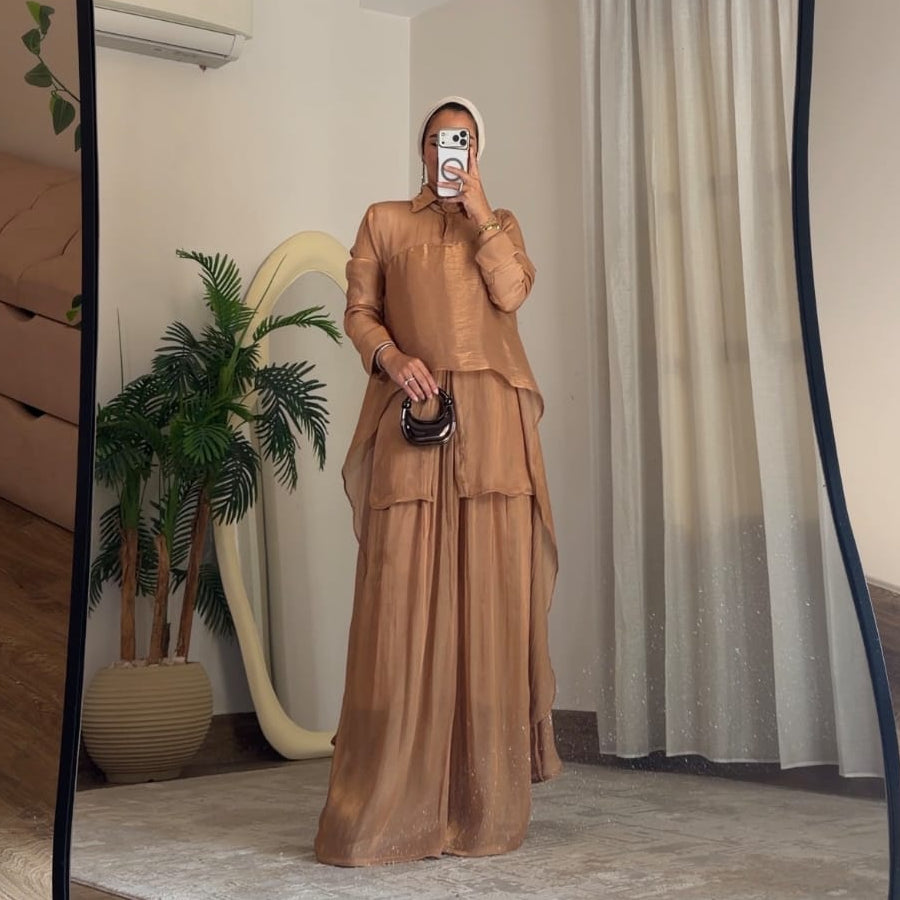 Sky Flow Organza Set – Warm Mocha Brown