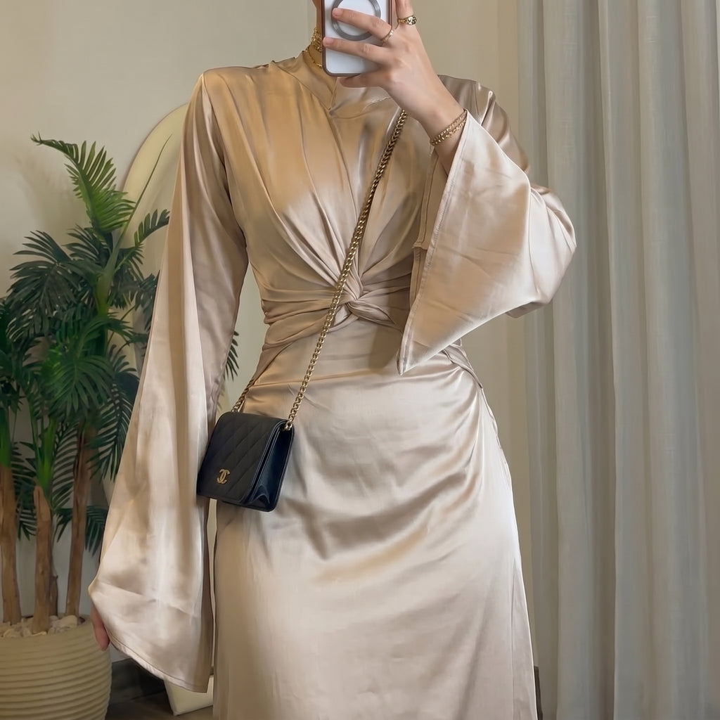Emerald Grace – Beige Satin Set