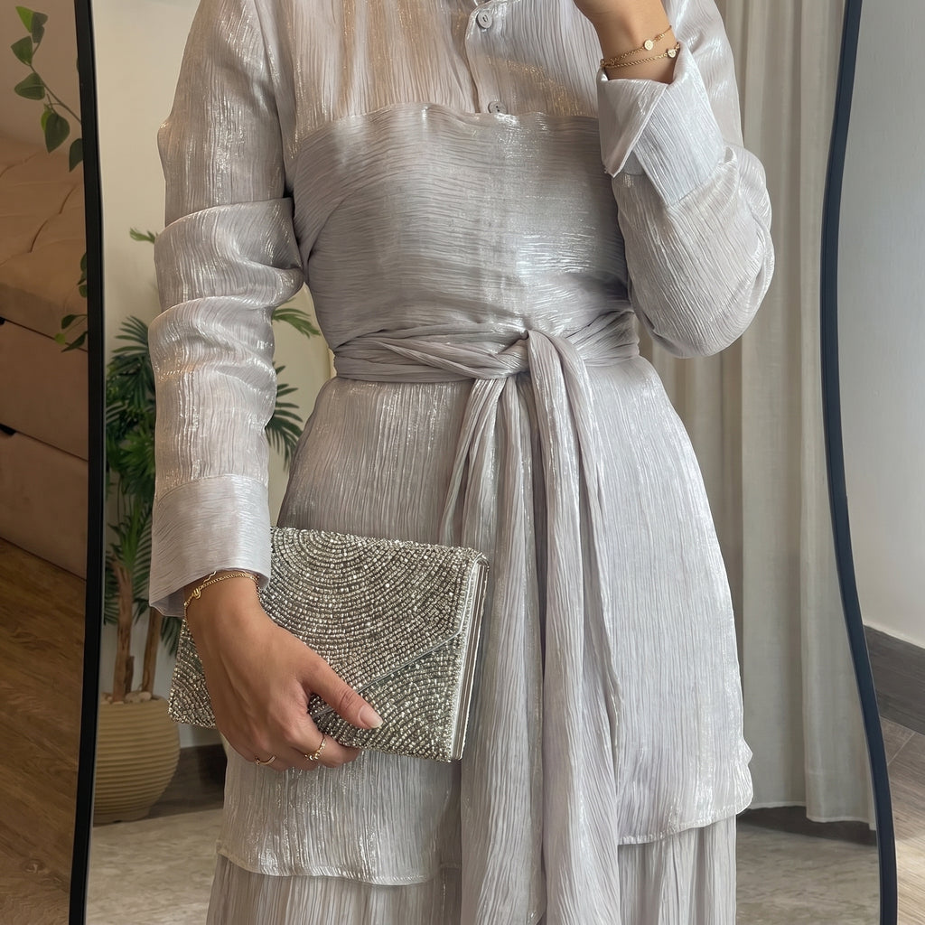 Sky Flow Organza Set – Soft Grey
