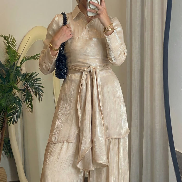 Sky Flow Organza Set – Soft Beige 🤍